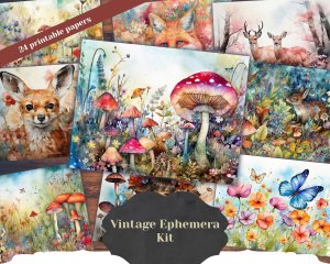 24 Pages of Vintage Background - Shabby Chic Ephemera Scrapbooking Papers for Invitations, Digital Planners, Journaling