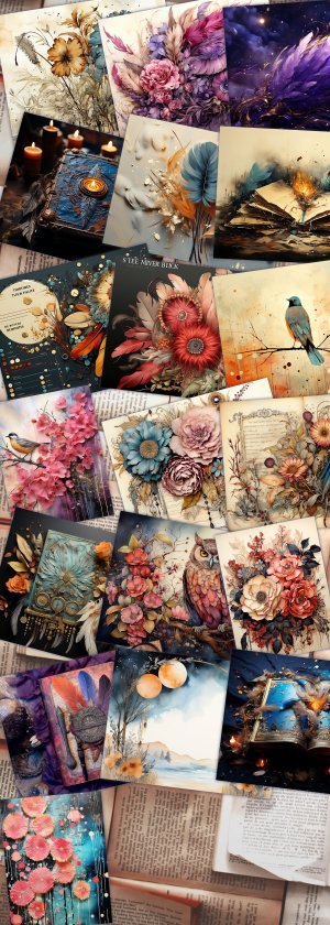 Beautiful Watercolor Vintage Junk Journal Old Vintage Single Page with Feathers, Intricate Details, Hyper Quality Printable Template Paper