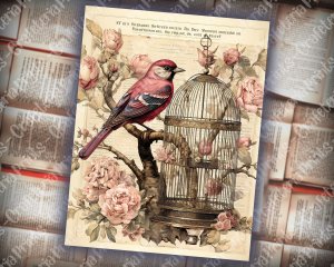 Beautiful Watercolor Vintage Junk Journal Single Page with Feathers - Hyper Detailed Printable Template Paper for Invitations