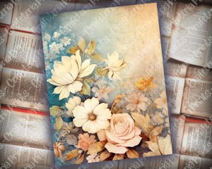 20 Pages of Vintage Flowers Backgrounds - Shabby Chic Ephemera Scrapbooking, Invitations, Digital Planners, Journaling, Junk Journals