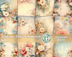 20 Pages of Vintage Flowers Backgrounds - Shabby Chic Ephemera Scrapbooking, Invitations, Digital Planners, Journaling, Junk Journals