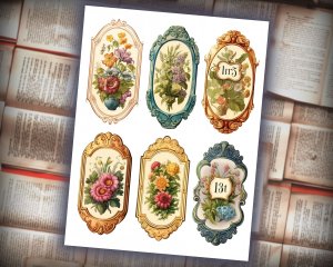 16 Papers | Vintage Floral Labels 1-31 in Old English Font | Scrapbooking Kit | Printable Pages | Shabby Chic Junk Journaling Kit