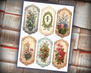 16 Papers | Vintage Floral Labels 1-31 in Old English Font | Scrapbooking Kit | Printable Pages | Shabby Chic Junk Journaling Kit