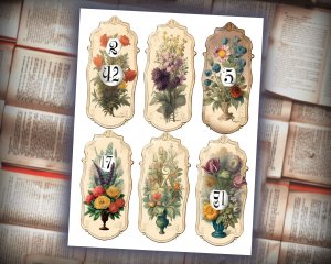 16 Papers | Vintage Floral Labels 1-31 in Old English Font | Scrapbooking Kit | Printable Pages | Shabby Chic Junk Journaling Kit