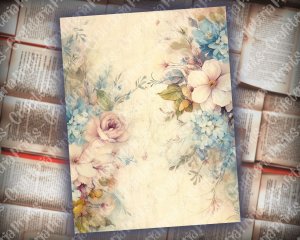 20 pages of Vintage Flowers background shabby chic ephemera scrapbooking, perfect for invitations, digital planners, journaling