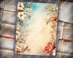 20 pages of Vintage Flowers background shabby chic ephemera scrapbooking, perfect for invitations, digital planners, journaling