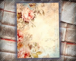 20 pages of Vintage Flowers background shabby chic ephemera scrapbooking, perfect for invitations, digital planners, journaling