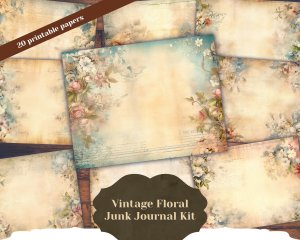 20 Pages of Vintage Flowers Background - Shabby Chic Ephemera Scrapbooking Papers for Invitations, Digital Planners, Journaling