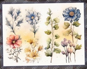 Watercolor Vintage Flowers Digital Clipart - Basic Vintage Floral Illustrations for Scrapbooking, Invitations, Digital Planners