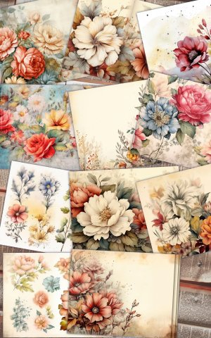 Watercolor Vintage Flowers Digital Clipart - Basic Vintage Floral Illustrations for Scrapbooking, Invitations, Digital Planners