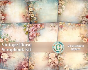 20 Pages of Vintage Flowers Background, Shabby Chic Ephemera Scrapbooking & Invitations, Digital Planners, Journaling - Junk Journals