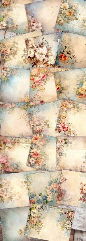 20 Pages of Vintage Flowers Background, Shabby Chic Ephemera, Scrapbooking Supplies, Perfect for Invitations, Digital Planners, Journaling