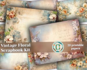 20 Pages of Vintage Flowers Background, Shabby Chic Ephemera, Scrapbooking Supplies, Perfect for Invitations, Digital Planners, Journaling