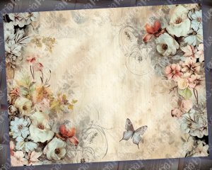 14 Pages of Vintage Flowers Background, Shabby Chic Ephemera Scrapbooking, Perfect for Invitations, Digital Planners, Journaling