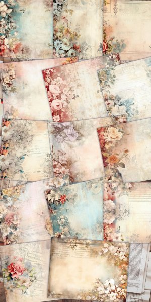 14 Pages of Vintage Flowers Background, Shabby Chic Ephemera Scrapbooking, Perfect for Invitations, Digital Planners, Journaling