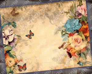 18 Pages of Vintage Flowers Background, Shabby Chic Ephemera, Scrapbooking, Invitations, Digital Planners, Journaling, Junk Journals