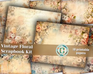 18 Pages of Vintage Flowers Background, Shabby Chic Ephemera, Scrapbooking, Invitations, Digital Planners, Journaling, Junk Journals