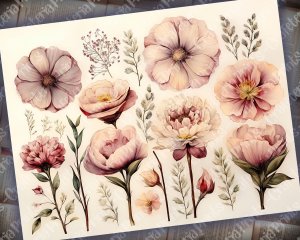 Watercolor Vintage Flowers Scrapbook Pages, Floral Wallpaper Design, Perfect for Invitations, Digital Planners, Journaling, Junk Journals