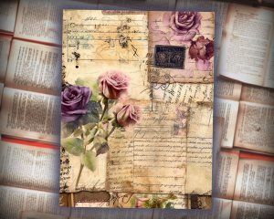 12 papers | Vintage Cottage Floral Scrapbooking Kit | Shabby Chic Junk Journal Printable Pages | French Script & Postal Stamp Designs