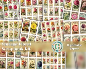 11 papers | Vintage Floral Scrapbooking Kit | Printable Shabby Chic Journaling Pages | Perfect for Invitations & Junk Journals