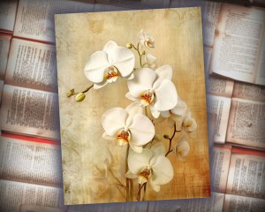 12 papers | Vintage Rustic Soft Ivory and Gold Orchid Floral Scrapbook Paper Kit, High-Res 8K, Shabby Chic Junk Journal Papers