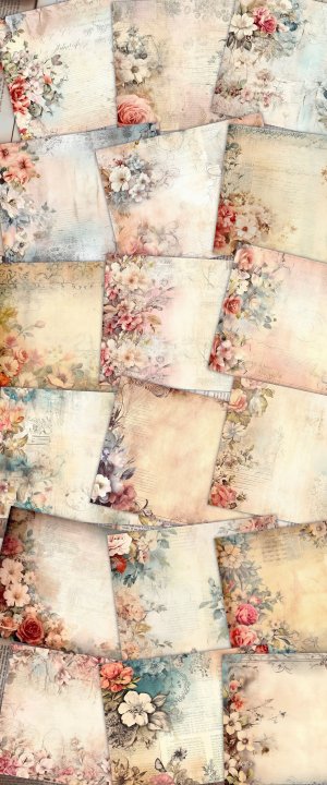 18 pages of Vintage Flowers Background, Shabby Chic Ephemera, Scrapbooking Background, Perfect for Invitations, Digital Planners, Journaling