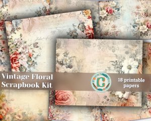 18 pages of Vintage Flowers Background, Shabby Chic Ephemera, Scrapbooking Background, Perfect for Invitations, Digital Planners, Journaling