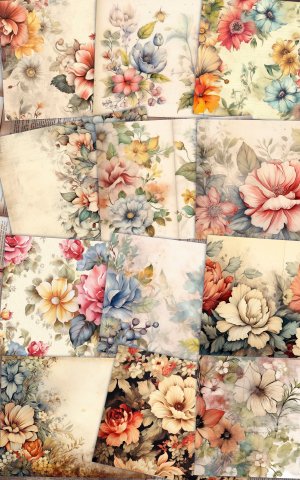 Watercolor Vintage Flowers Digital Clipart Set for Scrapbooking, Invitations, and Designs - Basic Vintage Floral Illustrations