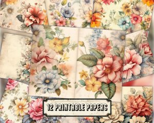 Watercolor Vintage Flowers Digital Clipart Set for Scrapbooking, Invitations, and Designs - Basic Vintage Floral Illustrations