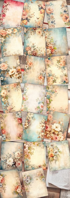 20 pages of Vintage Flowers Backgrounds, Shabby Chic Ephemera, Scrapbooking Backgrounds, Perfect for Invitations, Digital Planners