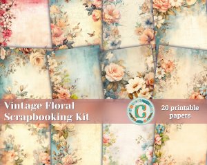 20 pages of Vintage Flowers Backgrounds, Shabby Chic Ephemera, Scrapbooking Backgrounds, Perfect for Invitations, Digital Planners