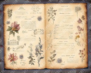 Watercolor Illustration Vintage Flowers Wallpaper for Scrapbooking, Invitations, Designs. High Quality, Detailed. Perfect for Junk Journals