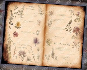 Watercolor Illustration Vintage Flowers Wallpaper for Scrapbooking, Invitations, Designs. High Quality, Detailed. Perfect for Junk Journals