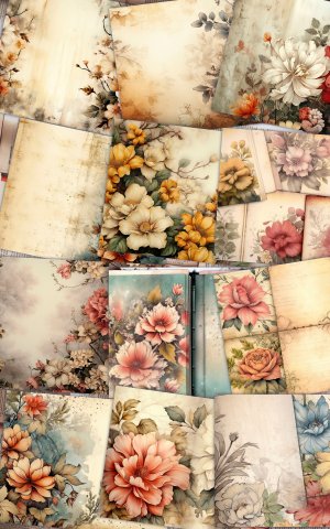 Watercolor Vintage Flowers Digital Paper Pack - Perfect for Scrapbooking, Invitations, Digital Planners, Journaling, and Junk Journals