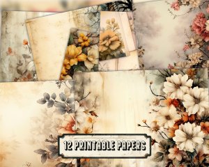 Watercolor Vintage Flowers Digital Paper Pack - Perfect for Scrapbooking, Invitations, Digital Planners, Journaling, and Junk Journals