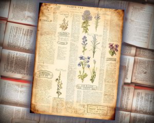 12 papers | Vintage Herbology Drawings | Junk Journal Kit | Scrapbooking Papers | Printable Pages | Shabby Chic | Stamperia | Floral Designs