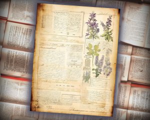 12 papers | Vintage Herbology Drawings | Junk Journal Kit | Scrapbooking Papers | Printable Pages | Shabby Chic | Stamperia | Floral Designs