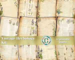 12 papers | Vintage Herbology Drawings | Junk Journal Kit | Scrapbooking Papers | Printable Pages | Shabby Chic | Stamperia | Floral Designs