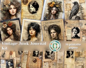 16 Papers | Vintage-Style Junk Journal Printable Pages, Aged Postcard Inspired Scrapbooking Kit, Botanical Rose Design, Shabby Chic Ephemera