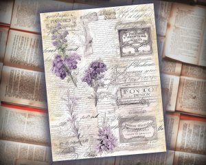 12 papers | Vintage Lavender Scrapbooking Kit | Printable Pages for Junk Journals, Invitations, and Designs | Shabby Chic Watercolor Paper