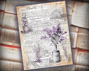 12 papers | Vintage Lavender Scrapbooking Kit | Printable Pages for Junk Journals, Invitations, and Designs | Shabby Chic Watercolor Paper