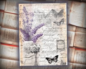 12 papers | Vintage Lavender Scrapbooking Kit | Printable Pages for Junk Journals, Invitations, and Designs | Shabby Chic Watercolor Paper