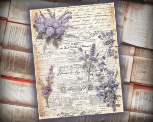 12 papers | Vintage Lavender Scrapbooking Kit | Printable Pages for Junk Journals, Invitations, and Designs | Shabby Chic Watercolor Paper