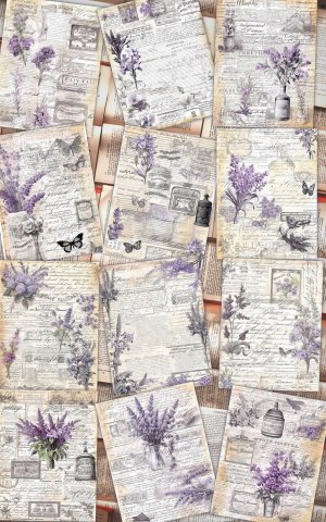 12 papers | Vintage Lavender Scrapbooking Kit | Printable Pages for Junk Journals, Invitations, and Designs | Shabby Chic Watercolor Paper