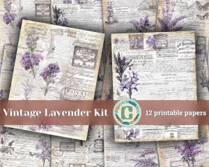 12 papers | Vintage Lavender Scrapbooking Kit | Printable Pages for Junk Journals, Invitations, and Designs | Shabby Chic Watercolor Paper