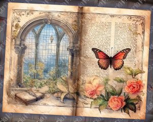 Vintage Library Junk Journal Page | Center Page for Junk Journal | Vintage Books Paper | Full Page Borderless | Perfect for Invitations