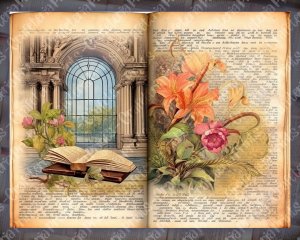 Vintage Library Junk Journal Page | Center Page for Junk Journal | Vintage Books Paper | Full Page Borderless | Perfect for Invitations