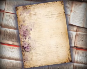 15 papers | Vintage Lilac and Bronze Scrapbooking Kit, Shabby Chic Printable Pages with Botanical Orchid Designs, Junk Journaling Paper Set