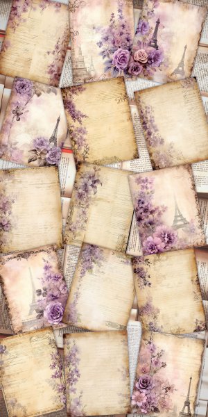 15 papers | Vintage Lilac and Bronze Scrapbooking Kit, Shabby Chic Printable Pages with Botanical Orchid Designs, Junk Journaling Paper Set