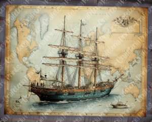 12 papers | Vintage Retro World Map with Ships and Illustrations | Scrapbooking Paper Background | Shabby Chic Ephemera | Digital Planners